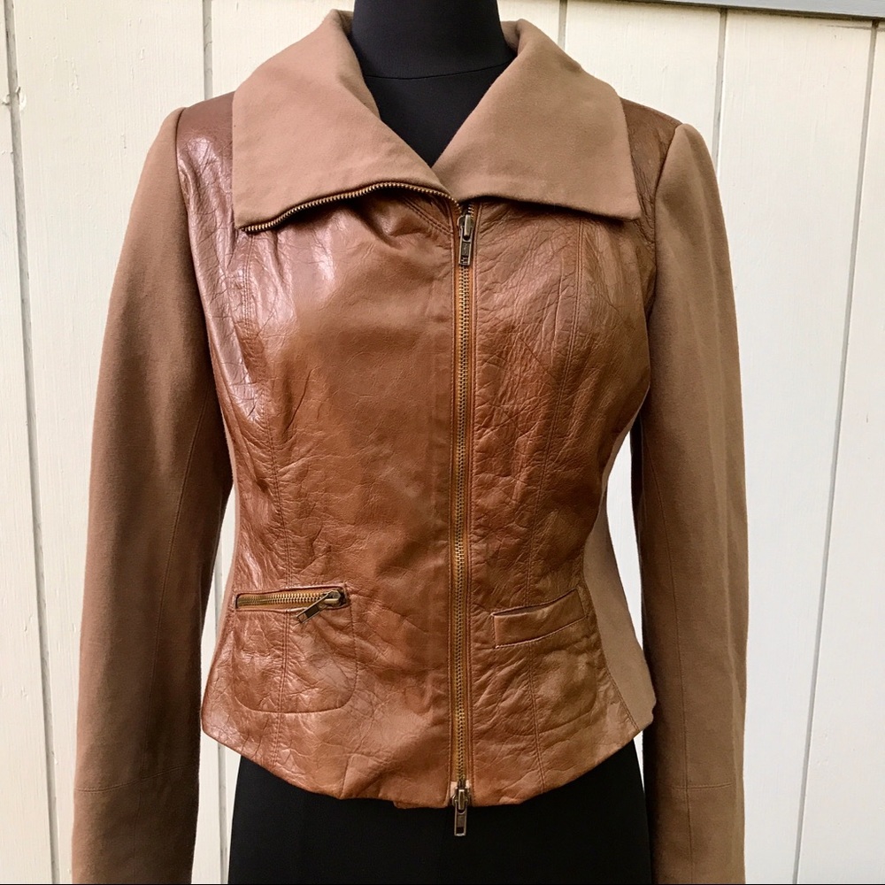 People Like Frank Mixed Media Leather Moto Jacket